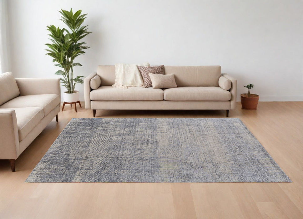 10' x 14' Abstract Hand Woven Worn Faded Area Rug - Gray Ivory And Blue