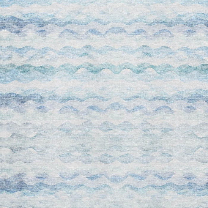 12' X 9' Coastal Geometric Washable Area Rug With UV Protection - Blue And Ivory