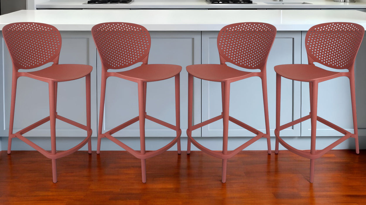 30" Contemporary Heavy Duty Plastic Low Back Bar Height Bar Chairs (Set of 4) - Orange