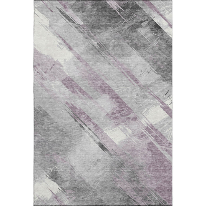 10' X 14' Striped Washable Area Rug With UV Protection (694290) - Lavender / Gray / Silver