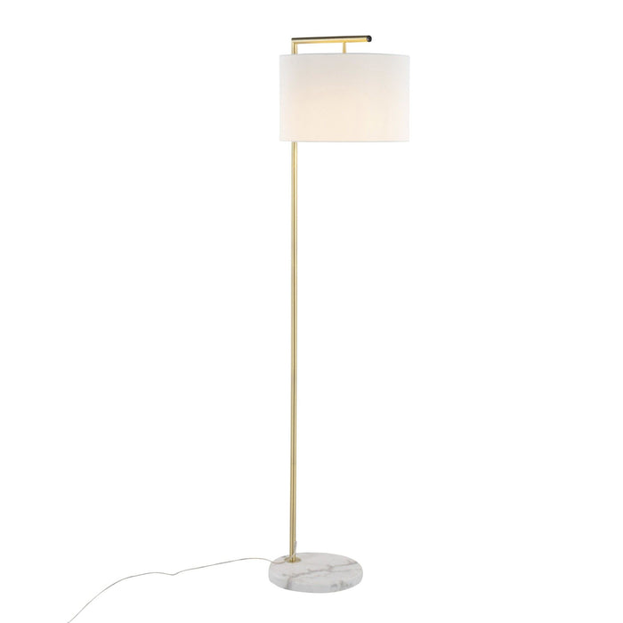 Fran - Floor Lamp - Gold Metal, White Marble, And White Linen Shade