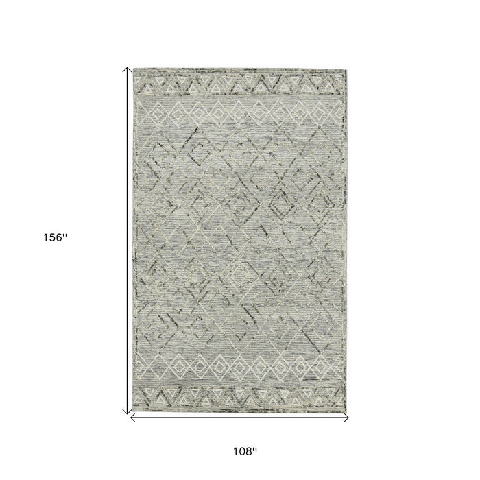 9' X 13' Wool Argyle Hand Hooked Area Rug - Gray