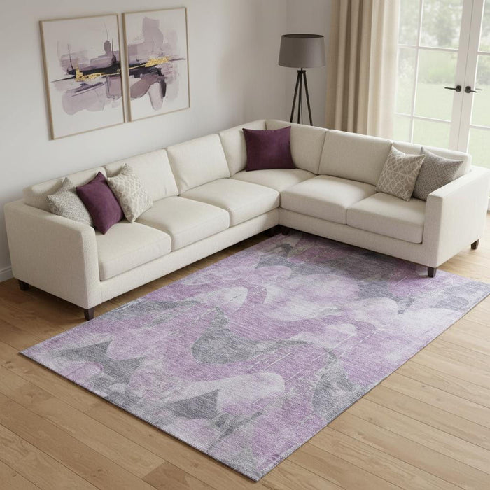 10' X 14' Abstract Washable Area Rug With UV Protection (701359) - Lavender / Gray