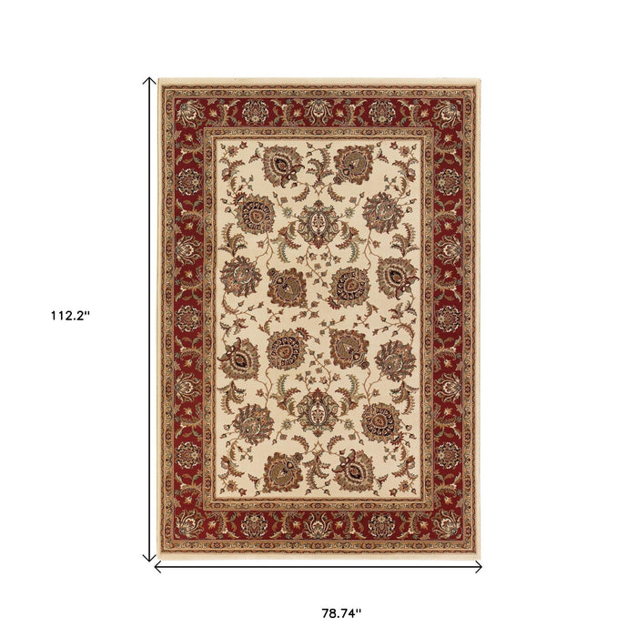 7' X 10' Oriental Area Rug - Ivory And Red