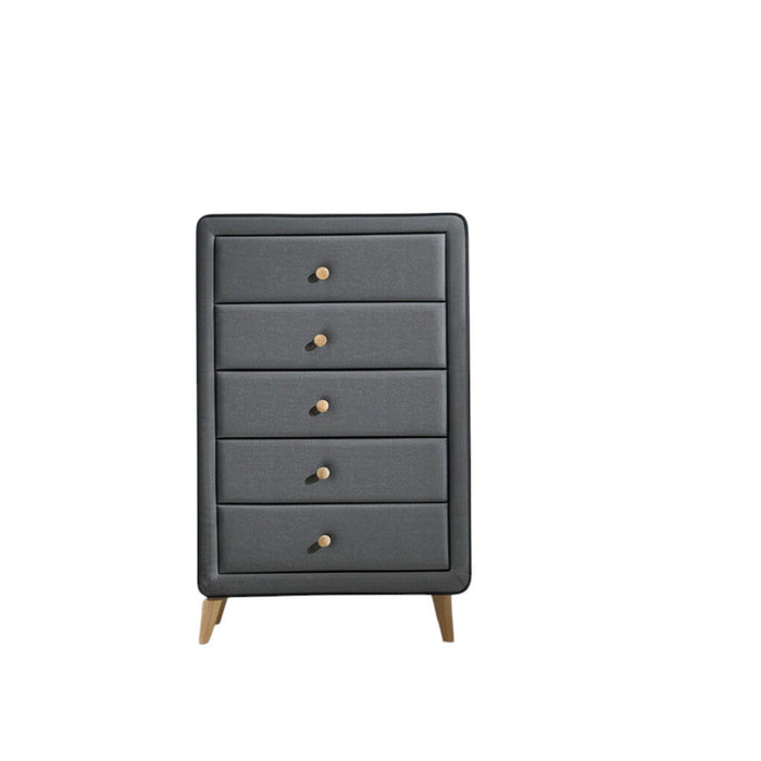 Upholstery 5 Drawer Chest Dresser With Light Natural Legs - Light Gray