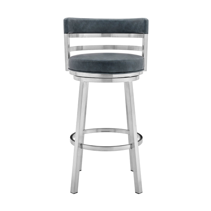 Faux Leather And Stainless Steel Swivel Low Back Counter Height Bar Chair - Dark Gray And Silver