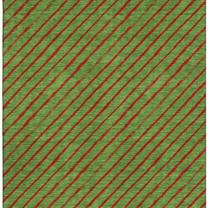 10' X 14' Abstract Geometric Washable Area Rug With UV Protection (701924) - Fern Green / Red