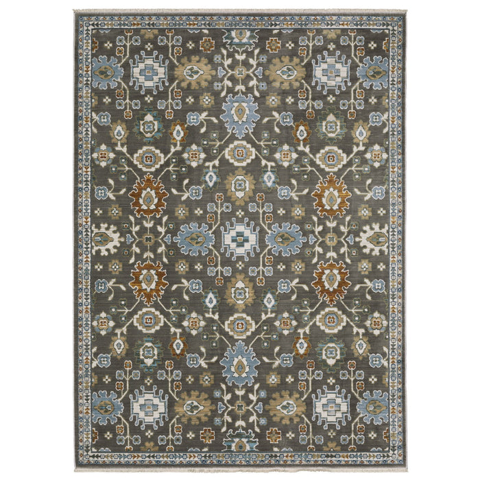 10' X 13' Floral Area Rug With Fringe (576511) - Gray / Blue / Brown