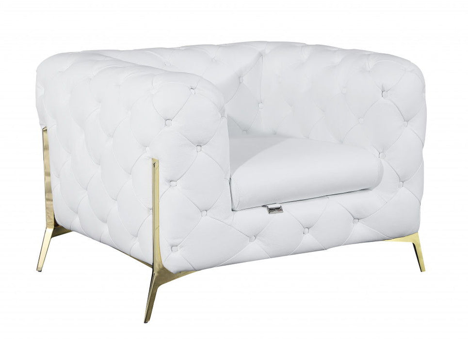 Glam Tufted Leather Armchair - White And Gold