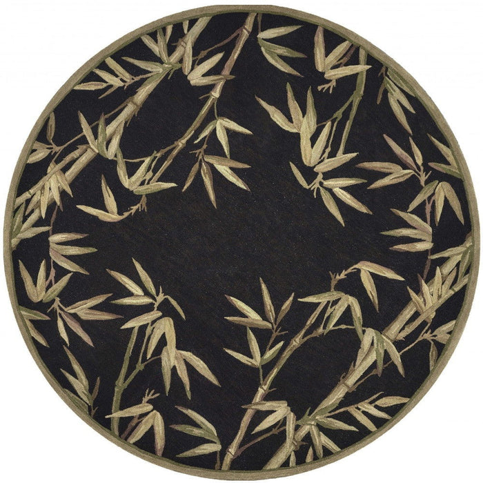 8' Hand Tufted Bordered Tropical Bamboo Round Indoor Area Rug - Black