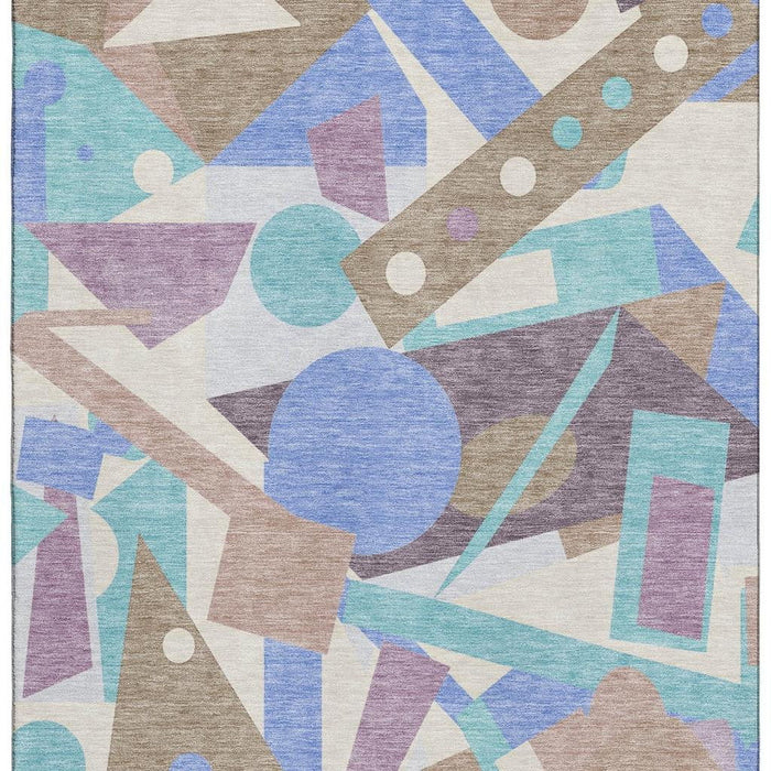 10' X 14' Geometric Washable Area Rug With UV Protection (697398) - Coffee / Purple / Teal