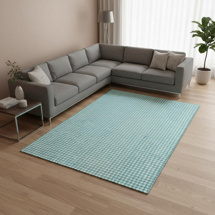 10' X 14' Houndstooth Washable Area Rug With UV Protection (645145) - Aqua / White