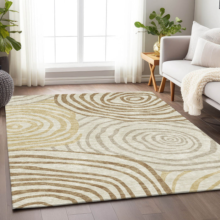 10' X 14' Abstract Washable Area Rug With UV Protection - Gold And Brown