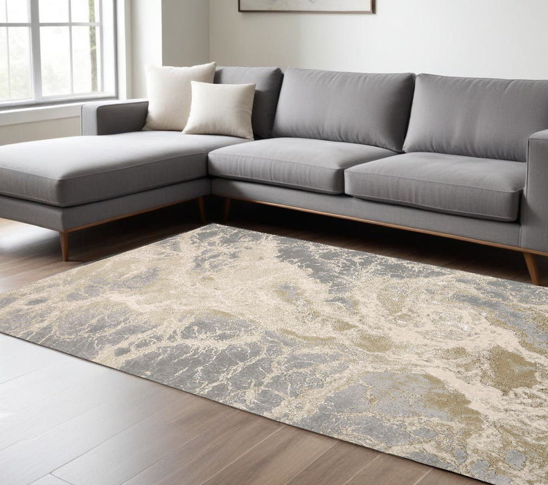 13' x 20' Abstract Modern Area Rug - Gray And Ivory