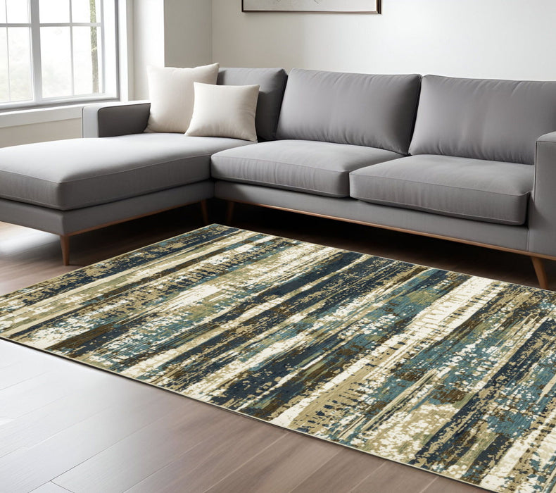 7' X 10' Abstract Area Rug - Beige And Blue
