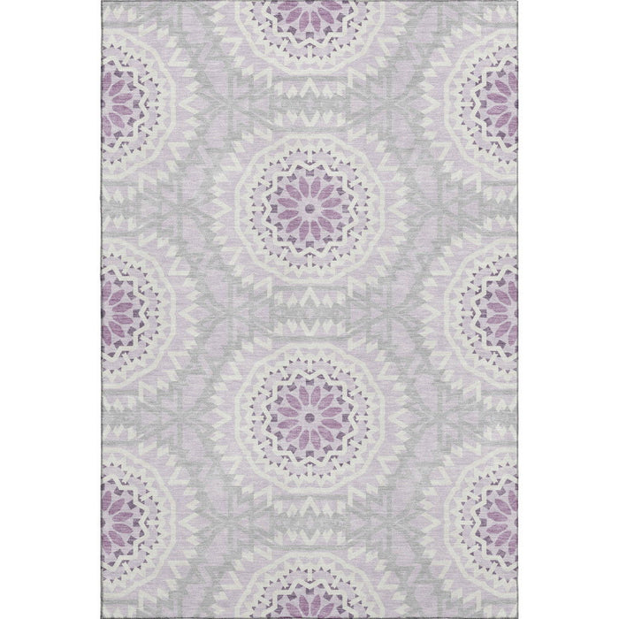 10' X 14' Geometric Washable Area Rug With UV Protection (652257) - Lilac / Ivory