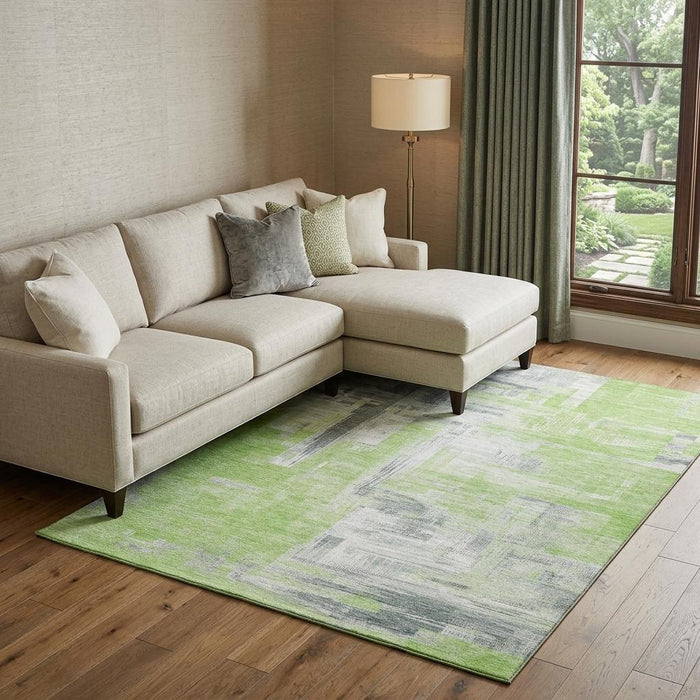 10' X 14' Abstract Washable Area Rug With UV Protection (693072) - Artichoke Green / Gray / Ivory
