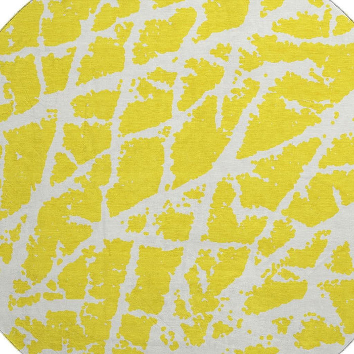8' Abstract Washable Round Rug With UV Protection (646599) - Yellow / Ivory