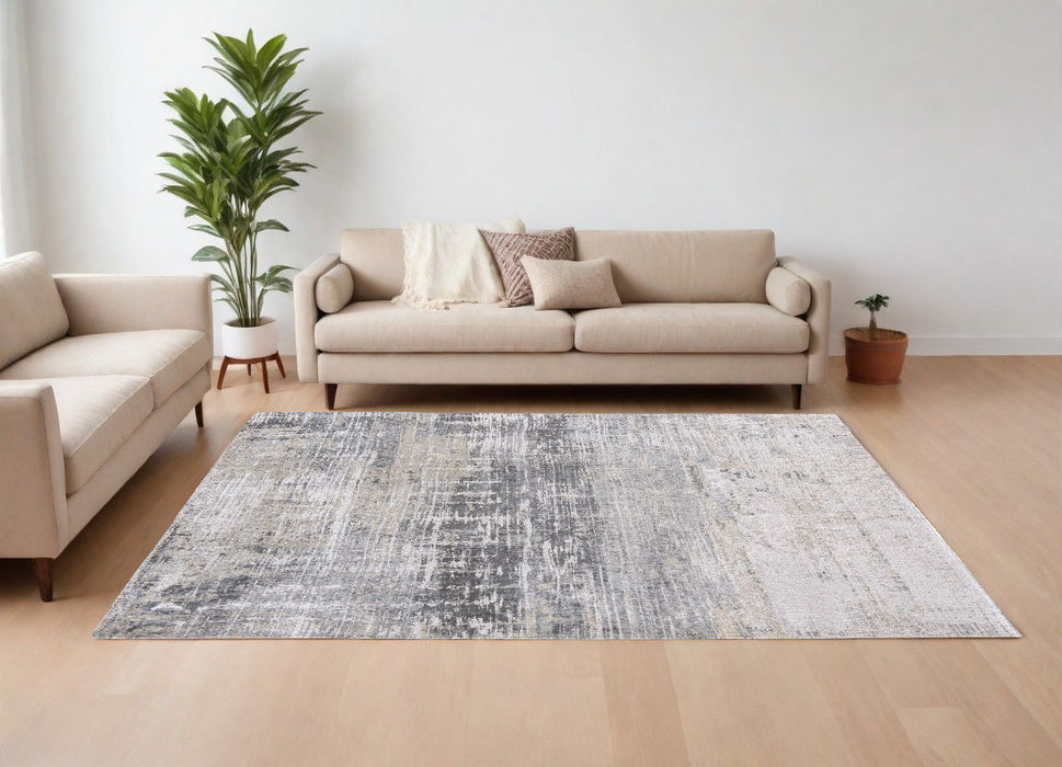 9' x 13' Abstract Non Skid Area Rug - Gray And White