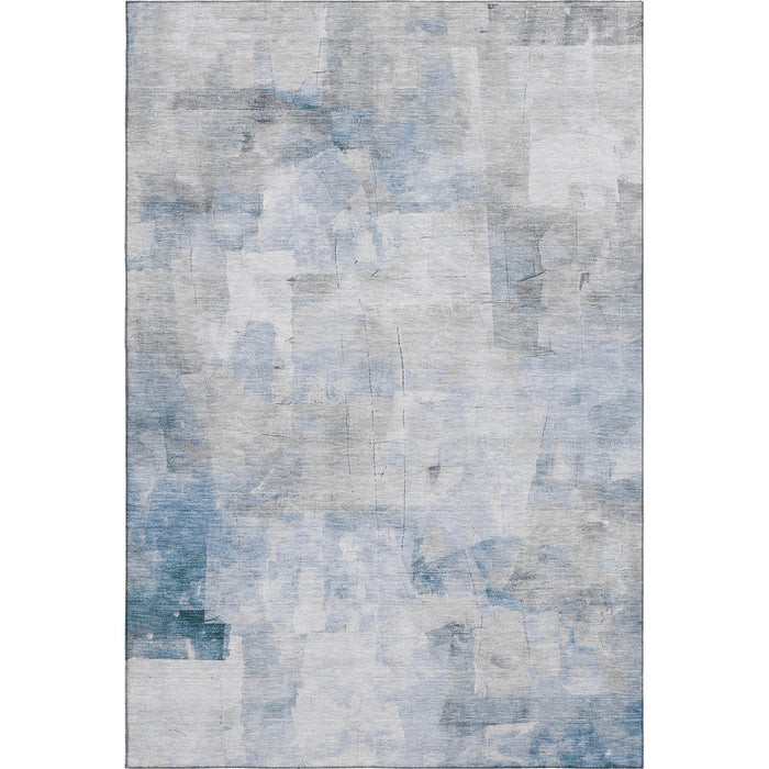 10' X 14' Abstract Washable Area Rug With UV Protection (696704) - Denim Blue / Gray / Silver