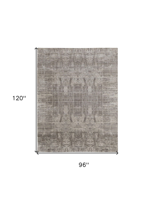 8' x 10' Abstract Hand Woven Worn Faded Wool Blend Area Rug - Gray