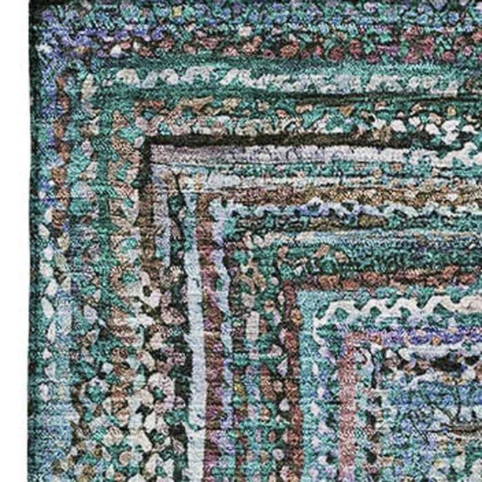 10' X 14' Geometric Washable Area Rug With UV Protection (699268) - Teal / Brown