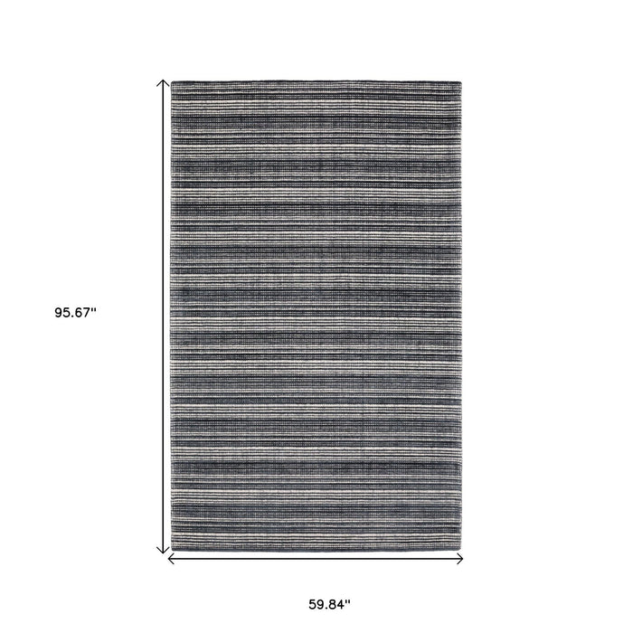 5' X 8' Striped Hand Tufted Area Rug - Black And Ivory