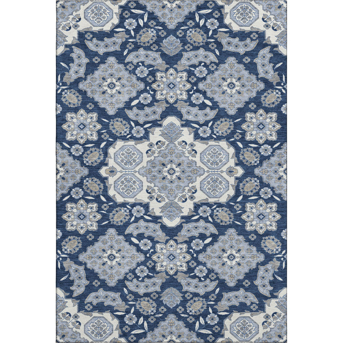 10' X 14' Floral Medallion Washable Area Rug With UV Protection (705827) - Blue / Ivory