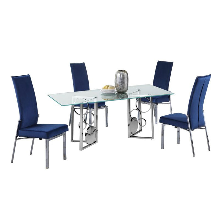 Chintaly BRUNA Dining Set w/ 42"x 72" Glass Top Table & 4 Motion-back Chairs Blue