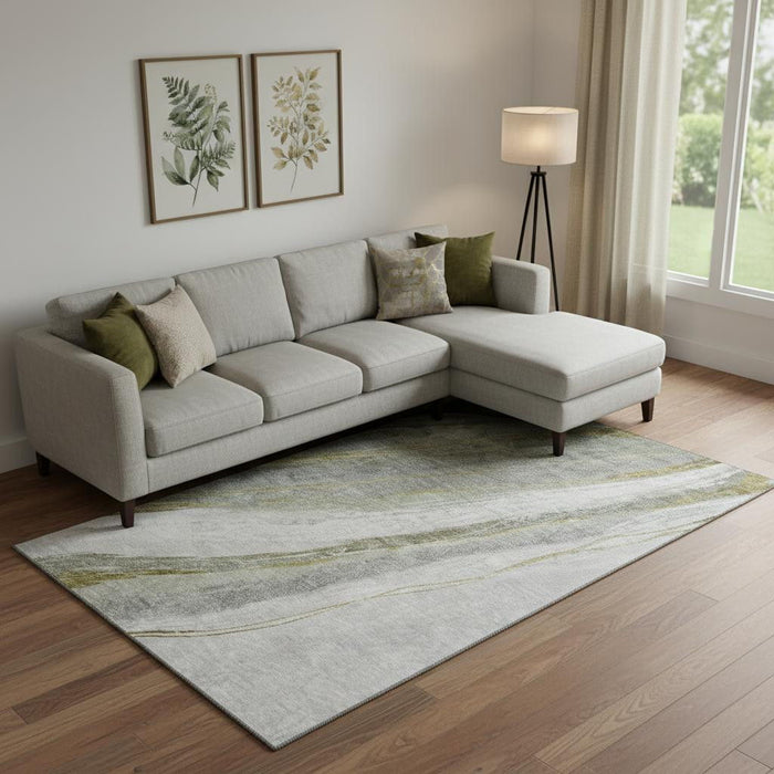 10' X 14' Abstract Washable Area Rug With UV Protection (715477) - Sage / Gray