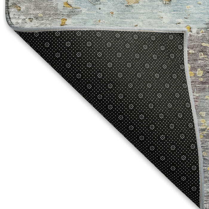 10' X 14' Abstract Washable Area Rug With UV Protection (692184) - Granite Gray / Teal / Blush