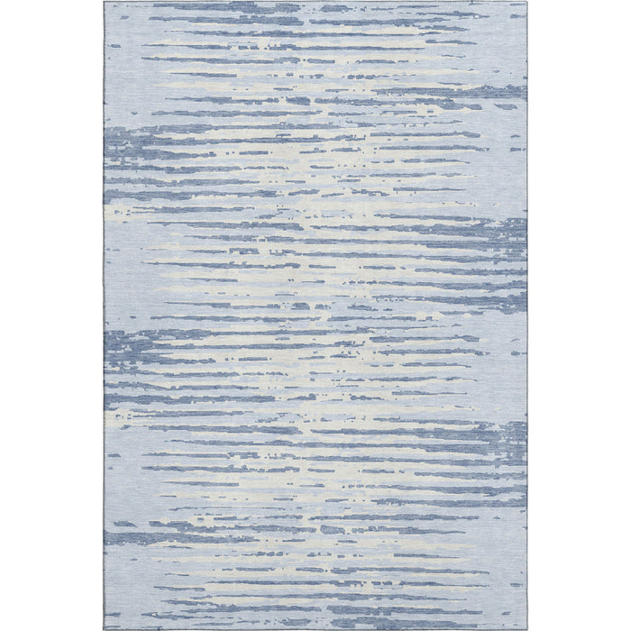 10' X 14' Striped Washable Area Rug With UV Protection (670591) - Sky Blue / Ivory