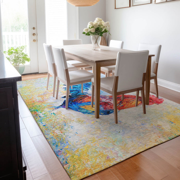 9' X 12' Animal Print Washable Area Rug With UV Protection - Blue