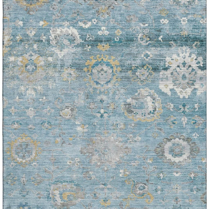 10' X 14' Oriental Washable Area Rug With UV Protection (693282) - Teal / Gold / Ivory