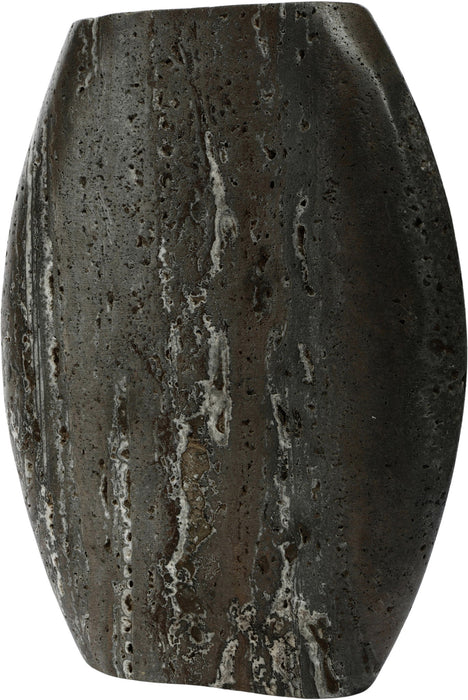 Sadie travertine vase by Meridian Furniture, ceramic vase with a smooth, modern design and neutral stone-like finish.