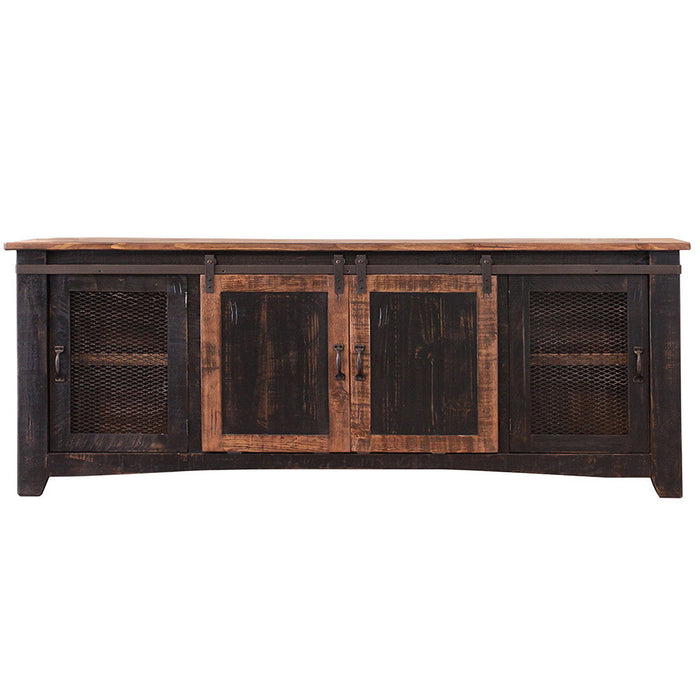 Solid Wood Cabinet Enclosed, Storage Distressed TV Stand - Black