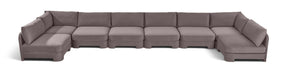 Beige Hammond velvet upholstered 8-piece U-shaped armless sectional sofa by Meridian Furniture, stationary living room furniture.