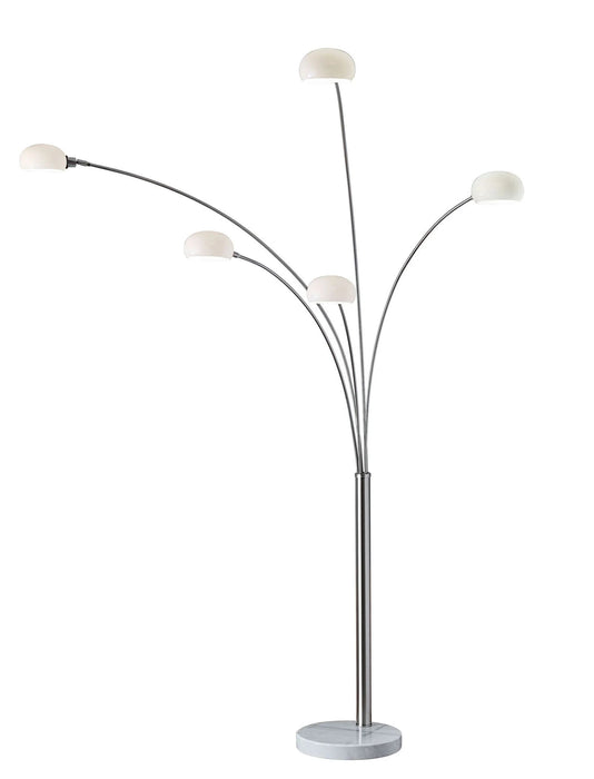 Steel Five Light Tree Floor Lamp With Glass Dome Shade - Silver / White
