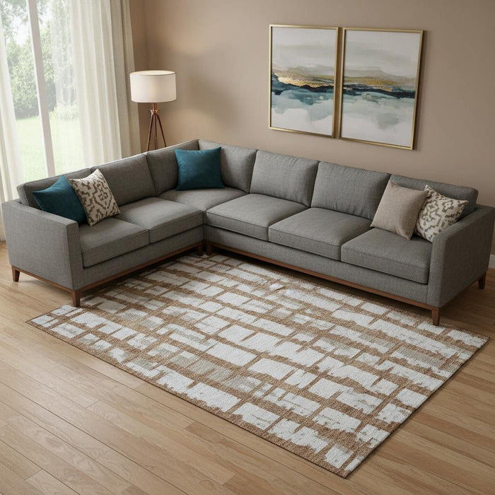 10' X 14' Striped Washable Area Rug With UV Protection (669390) - Rust / Beige