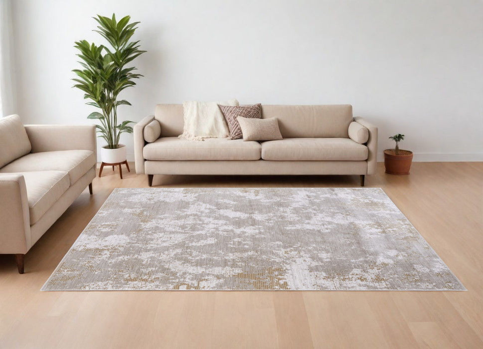 9' x 13' Abstract Power Loom Area Rug - Gray Brown And Ivory