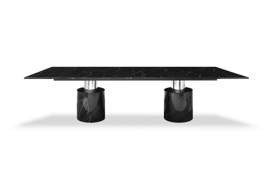 120" Marble Double Pedestal Base Dining Table - Black