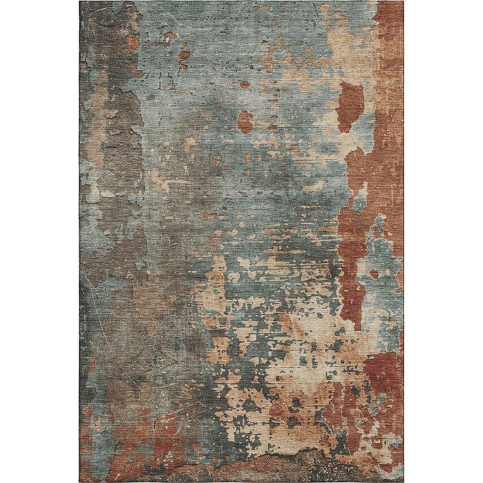 10' X 14' Abstract Washable Area Rug With UV Protection (697668) - Pale Aqua / Copper / Beige