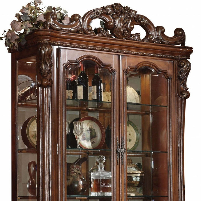 Oak Wood Poly Resin Glass Curio Cabinet - Cherry