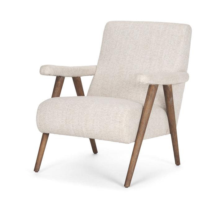 Linen and Solid Wood Arm Chair - Cream / Brown