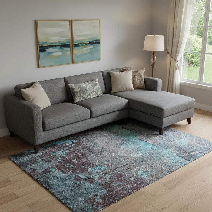 10' X 14' Abstract Washable Area Rug With UV Protection (701171) - Teal / Gray / Silver
