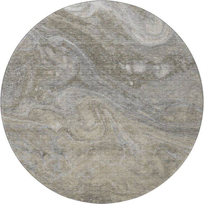 8' Abstract Washable Round Rug With UV Protection (650857) - Taupe / Gray / Ivory
