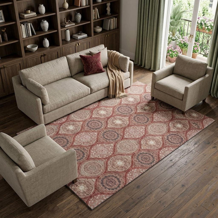 10' X 14' Ogee Washable Area Rug With UV Protection (677118) - Rust / Beige / Brick Red