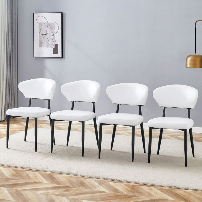 Set of four Giga minimalist ergonomic dining chairs with curved backs, modern design, and comfortable seating.