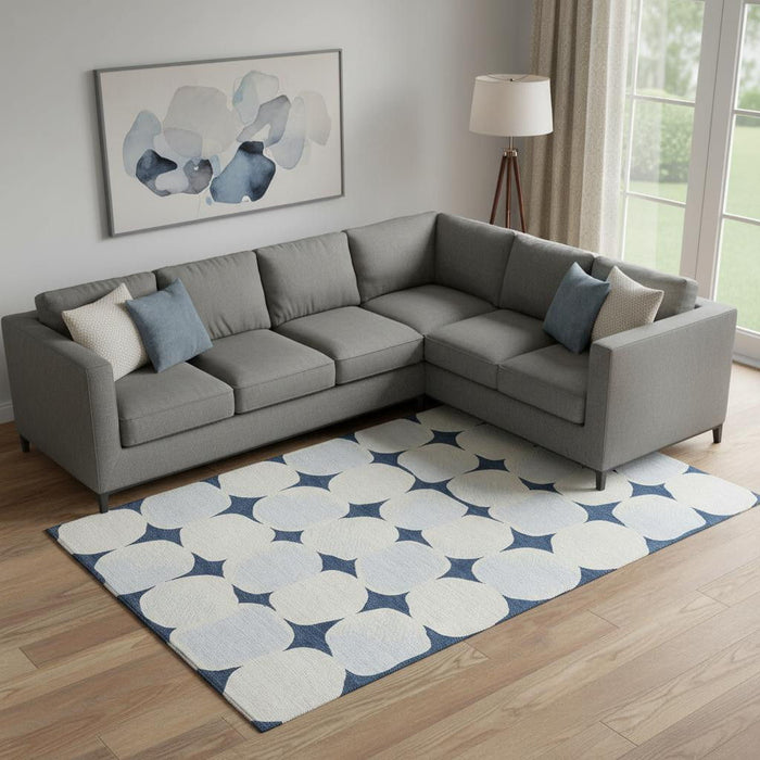 10' X 14' Abstract Geometric Washable Area Rug With UV Protection (669216) - Navy Blue / Ivory