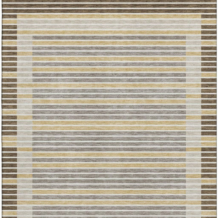 10' X 14' Striped Washable Area Rug With UV Protection (693462) - Brown / Gold / Silver